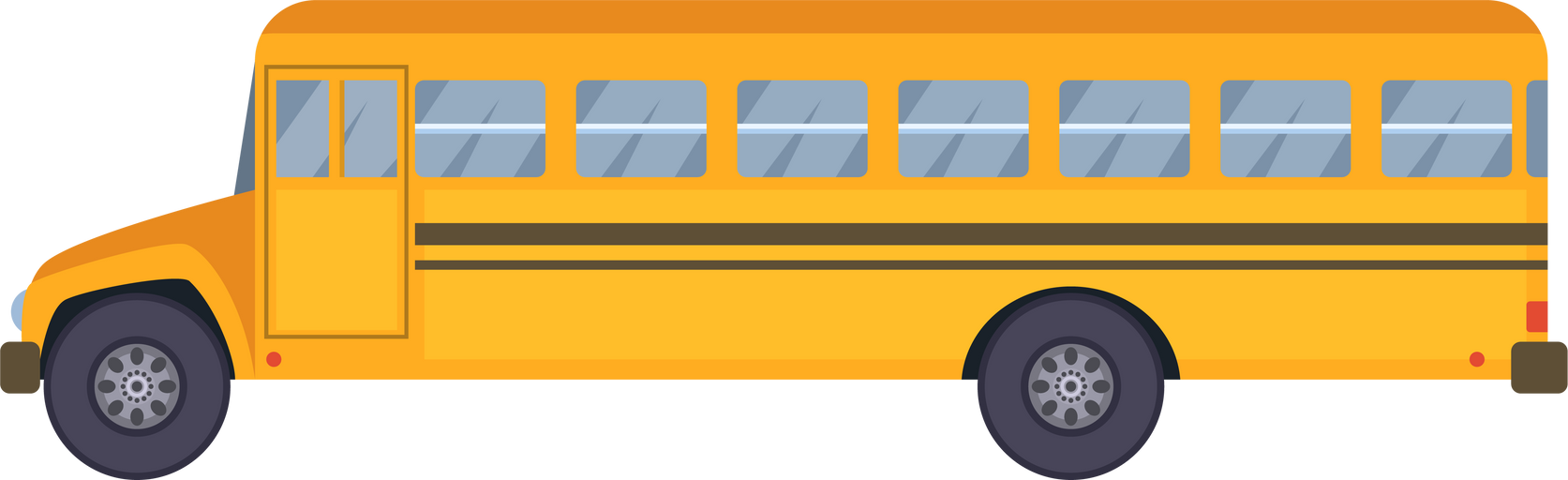 School bus side view. Cartoon yellow transport